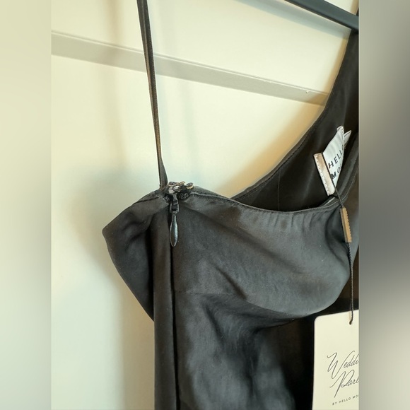 Hello Molly One Shoulder Aurora Black Satin Dresss - Picture 4 of 9